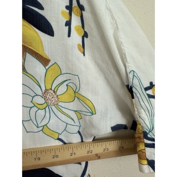 Chico's Tropical Ruana Wrap Size S/M Lightweight Kimono Sleeves Yellow Navy - Picture 5 of 8